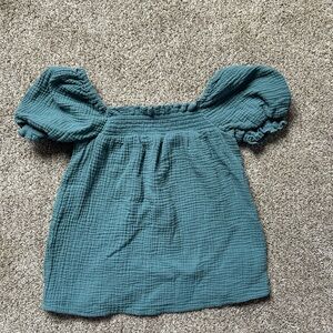 J Crew Teal Puff Sleeve Top